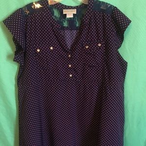 Navy blouse with tiny pink hearts